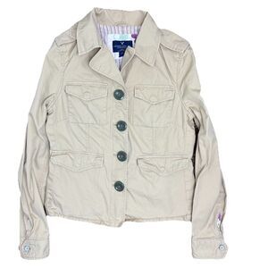 American Eagle Y2K Khaki Utility Jacket Green Buttons Women’s Size Small